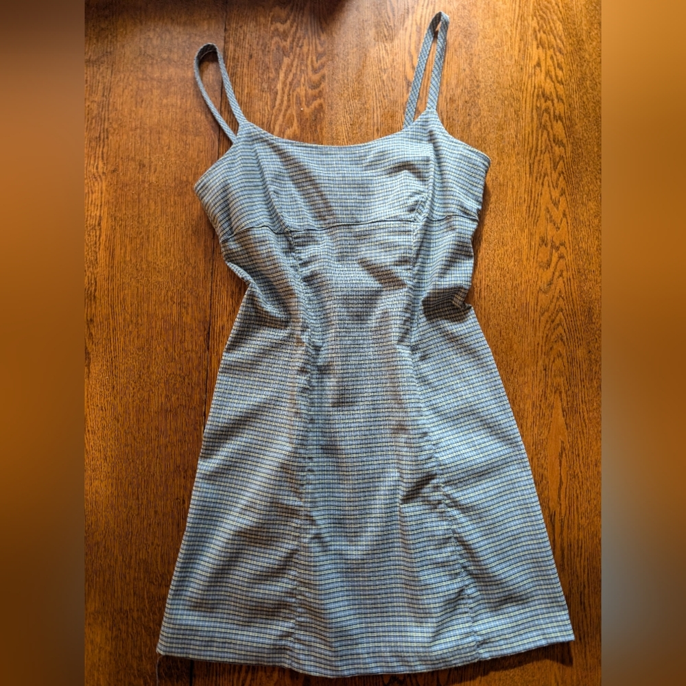 Green and blue plaid mini dress